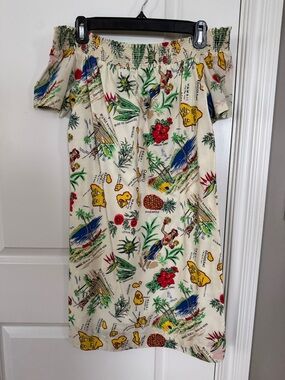 J. Crew Cream Off-Shoulder Dress with Tropical Print